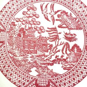 2 Vintage Pink Willow plates